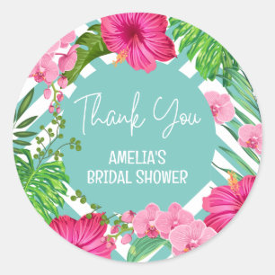 Tropische Strand-Blumen-Hochzeitsshower-Gunstetike Runder Aufkleber
