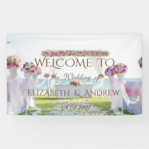 Tropische Strand, Blumen, Ozean Hochzeitsbanner Banner