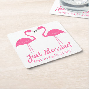 Tropische Strand Hochzeit Rosa Flamingos Hochzeit Rechteckiger Pappuntersetzer