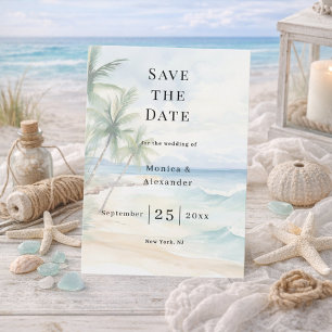 Tropische Strand-Hochzeitsdestination Save The Date