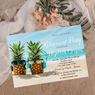 Tropische Strand Kühle Ananas Ruhestandsfeier Einladung