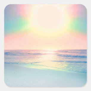 Tropische Strand Meer Sonne Bunt Sommer Quadratischer Aufkleber