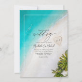 Tropische Strand-Monogramm-Hochzeitsfoto und QR-Co Einladung (Vorderseite)
