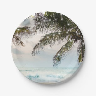 Tropische Strand Ozean Palme Bäume und Lichter Hoc Pappteller