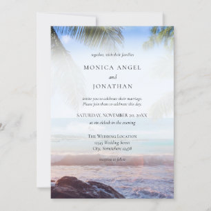Tropische Strand-Palmziel-Hochzeit Einladung