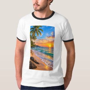 Tropische Strand-Sonnenuntergangs-Landschaft T-Shirt