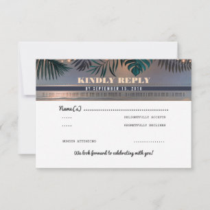 Tropische Strand-Sonnenuntergangs-Ziel-Hochzeit-RS RSVP Karte