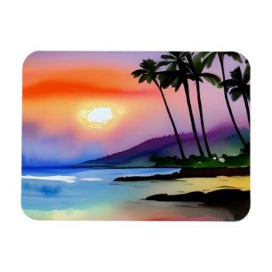 Tropische Strand Szene Wasserfarbe Magnet