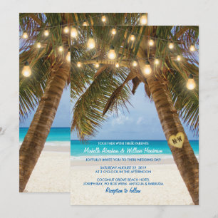 Tropische Strand- und Lichterketten-Hochzeit Einladung