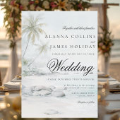 Tropische Strand-Wasserfarben-Palmbaum-Hochzeit Einladung