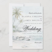 Tropische Strand-Wasserfarben-Palmbaum-Hochzeit Einladung (Vorderseite)