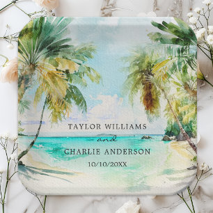 Tropische Strand-Ziel-Hochzeit Pappteller