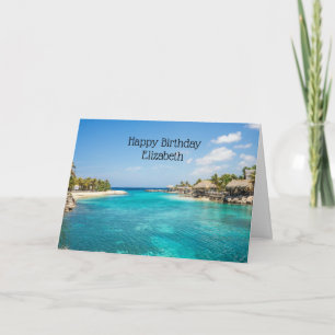 Tropische Strandansicht mit Strohhütten Foto Karte