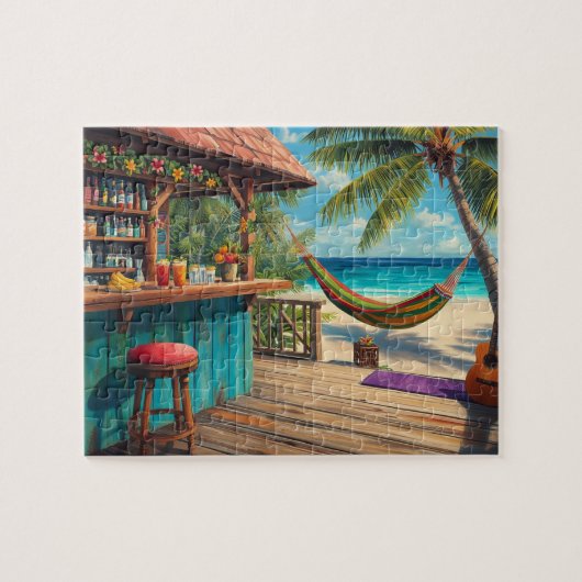 Tropische Strandbar-Hängematten-Kunst Puzzle (Horizontal)