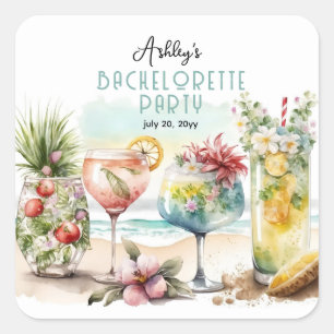 Tropische Strandcocktails Junggesellinnenabschied Quadratischer Aufkleber
