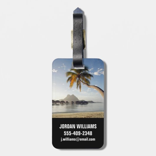 Tropische Strände | Beach Huts, Bora Bora Gepäckanhänger (Rückseite vertikal)