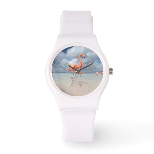 Tropische Strände | Flamingos Beach, Aruba Armbanduhr (Vorderseite)