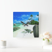 Tropische Strände | Insel La Digue Quadratische Wanduhr (Zuhause)