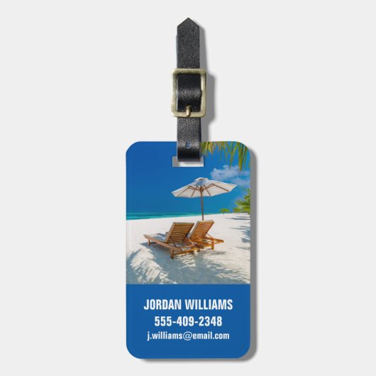 Tropische Strände | Lounge Chairs Beach, Bora Bora Gepäckanhänger (Vorderseite vertikal)