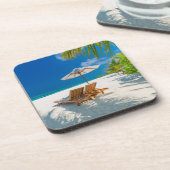 Tropische Strände | Lounge Chairs Beach, Bora Bora Getränkeuntersetzer (Linke Seite)