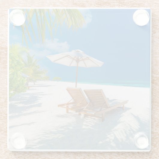 Tropische Strände | Lounge Chairs Beach, Bora Bora Glasuntersetzer (Rückseite)