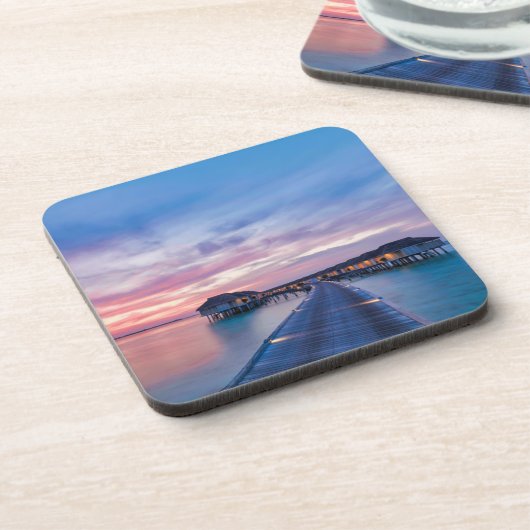 Tropische Strände | Maldives Bungalows Getränkeuntersetzer (Linke Seite)