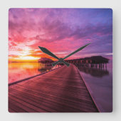 Tropische Strände | Malediven Sunset Quadratische Wanduhr (Vorderseite)