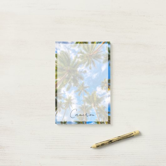 Tropische Strände | Palmen auf blauem Himmel Post-it Klebezettel (Auf Schreibtisch)