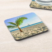 Tropische Strände | Segelboot, Palm Tree, Aruba Getränkeuntersetzer (Linke Seite)
