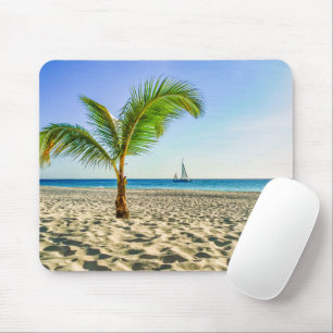 Tropische Strände Segelboot, Palm Tree, Aruba Mousepad