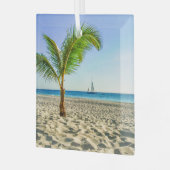 Tropische Strände | Segelboot, Palm Tree, Aruba Ornament Aus Glas (Vorderseite links)