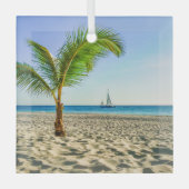 Tropische Strände | Segelboot, Palm Tree, Aruba Ornament Aus Glas (Vorderseite)