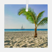 Tropische Strände | Segelboot, Palm Tree, Aruba Ornament Aus Glas (Rückseite)