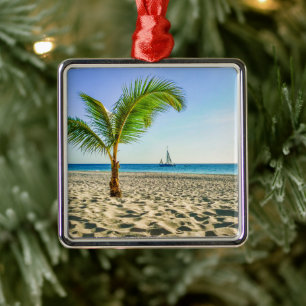 Tropische Strände Segelboot, Palm Tree, Aruba Ornament Aus Metall