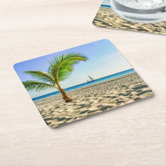 Tropische Strände | Segelboot, Palm Tree, Aruba Rechteckiger Pappuntersetzer (angewinkelt)