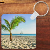 Tropische Strände | Segelboot, Palm Tree, Aruba Schlüsselanhänger (Rückseite)