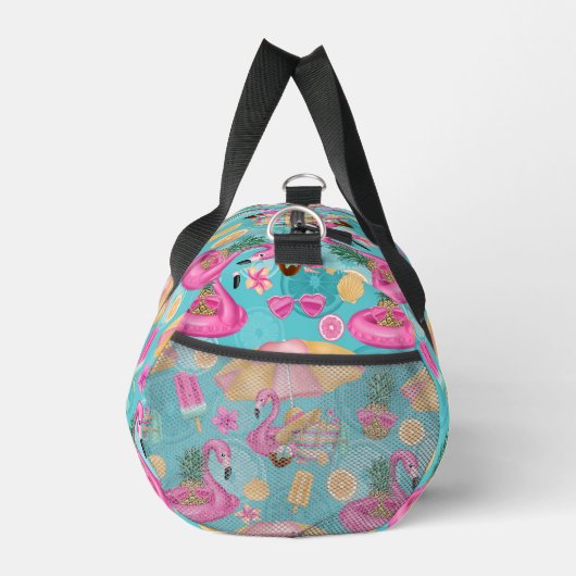 Tropische Strandelemente rosa Flamingo Muster Duffle Bag (Rechts)