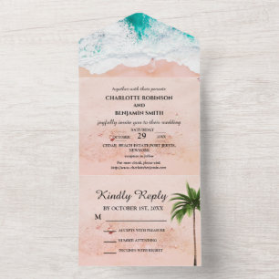 Tropische Strandhochzeit im Küstenstil All In One Einladung