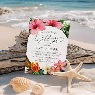 Tropische Strandhochzeit mit Blumen Einladung