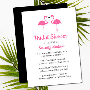 Tropische Strandhochzeit Schwarz Rosa Flamingo Bra Einladung