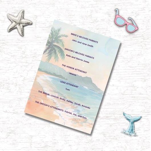 Tropische Strandhochzeitszeremonie-Programmkarte