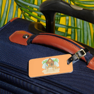 Tropische Strandhütte Surfboards und Palmen Gepäckanhänger