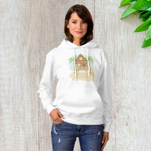 Tropische Strandhütte Surfboards und Palmen Hoodie