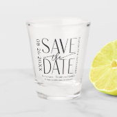 Tropische Strandkalligrafie-Hochzeit rettet das Da Schnapsglas (Vorderseite)