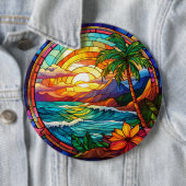 Tropische Strandklippen, Buntglaskunst Button (Beispiel)