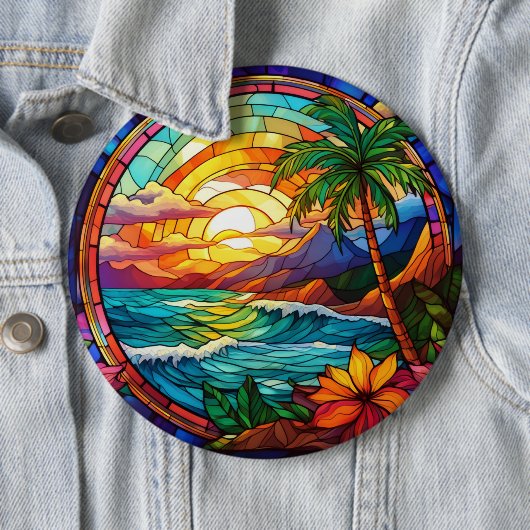 Tropische Strandklippen, Buntglaskunst Button (Beispiel)