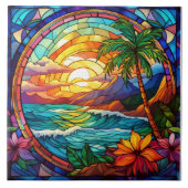 Tropische Strandklippen, Buntglaskunst Fliese (Vorderseite)