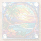 Tropische Strandklippen, Buntglaskunst Glasuntersetzer (Rückseite)