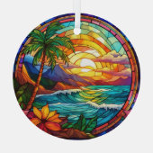 Tropische Strandklippen, Buntglaskunst Ornament Aus Glas (Rückseite)