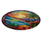 Tropische Strandklippen, Buntglaskunst Schneidebrett (Ecke)